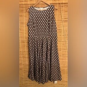 Cute Rockabilly Style Dress with Pleats Brown and White Polka Dot Size 16